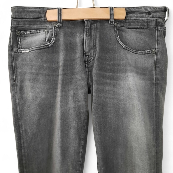R13 Italy Boy Skinny Union Gray Jeans Ankle Crop Stretch Distressed Luxury 32 - Picture 7 of 16